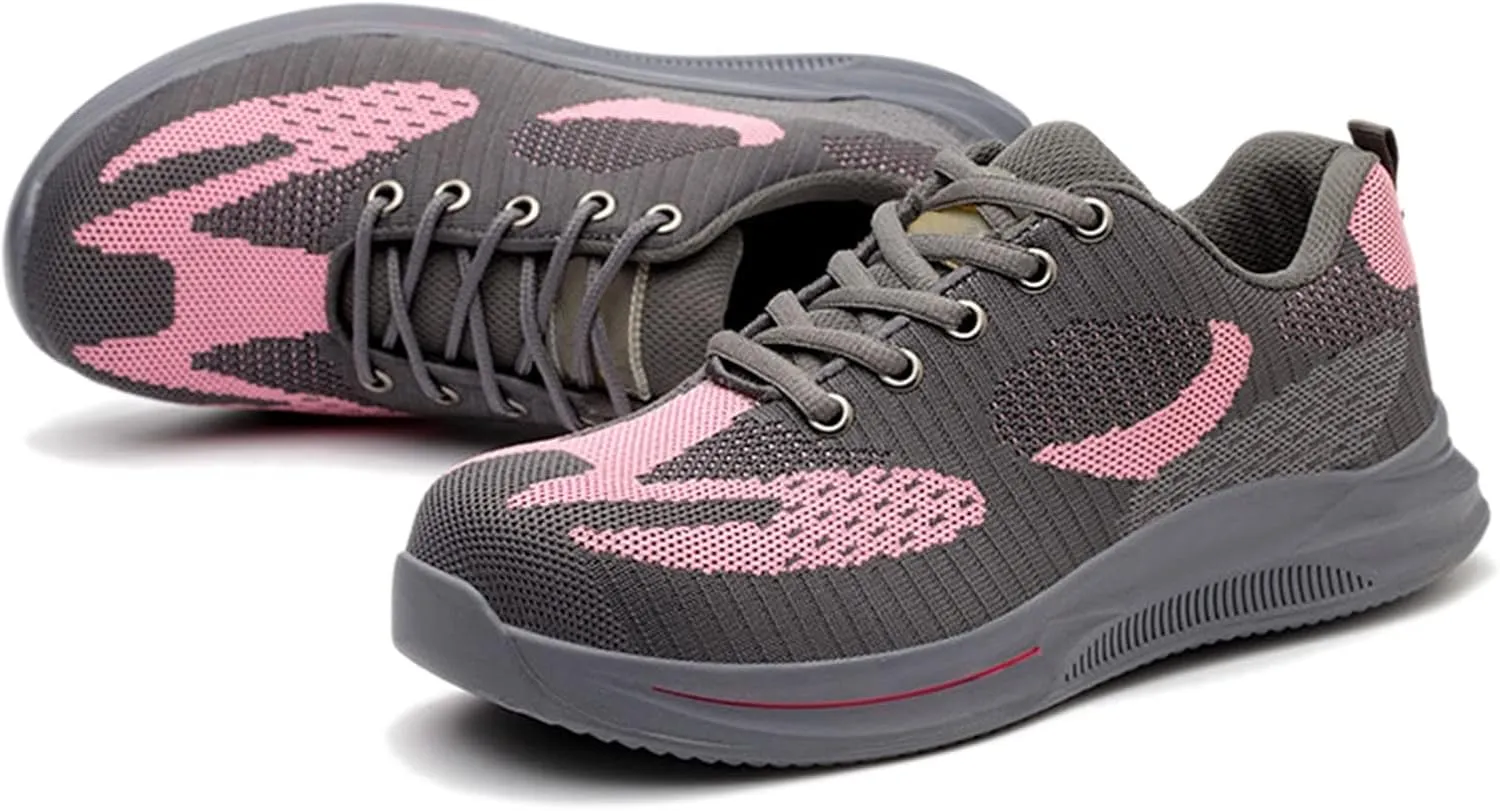 Men's and Women's Anti-Bashing and Anti-stabbing Steel-clad Safety Shoes Lightweight Breathable Non-Slip Work Shoes (Color : Gray-Pink, Size : 5.5)