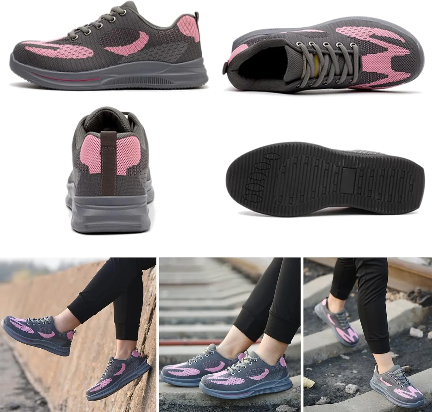 Men's and Women's Anti-Bashing and Anti-stabbing Steel-clad Safety Shoes Lightweight Breathable Non-Slip Work Shoes (Color : Gray-Pink, Size : 5.5)