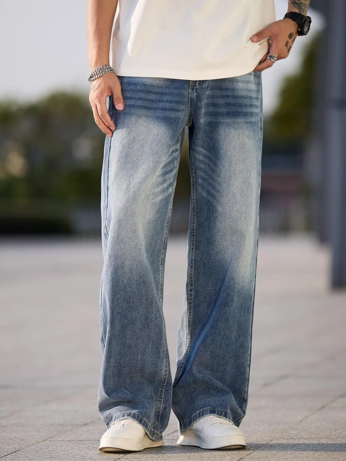 Men's Baggy Jeans Y2K Vintage Wide Leg Denim Pants Hip Hop Extra Loose Skater Jeans Streetwear