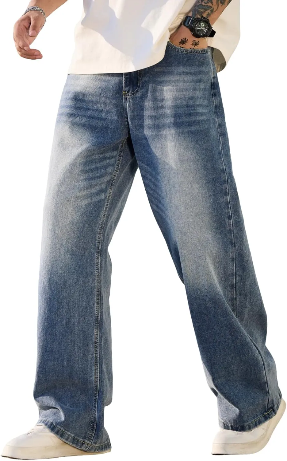 Men's Baggy Jeans Y2K Vintage Wide Leg Denim Pants Hip Hop Extra Loose Skater Jeans Streetwear