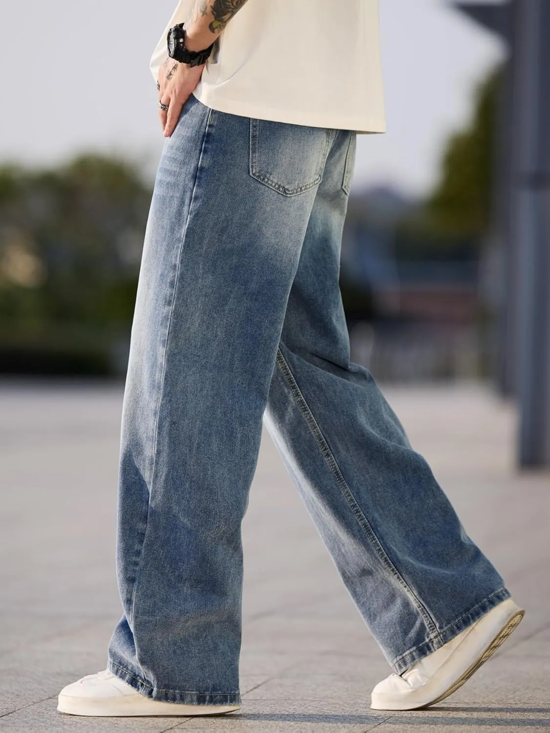 Men's Baggy Jeans Y2K Vintage Wide Leg Denim Pants Hip Hop Extra Loose Skater Jeans Streetwear