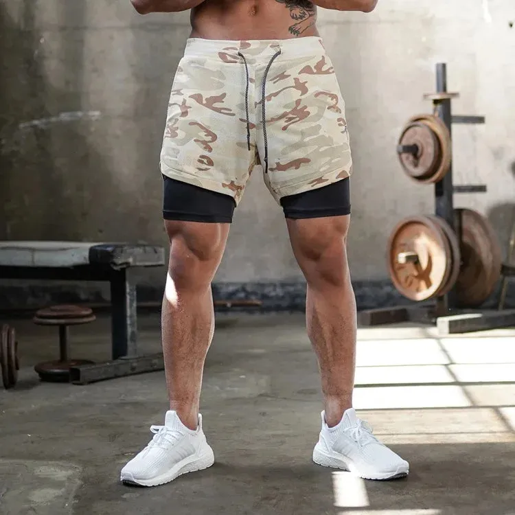 Men's Camo Running Double Layer Shorts: 2-in-1 Quick Dry, Breathable, Gym & Sports