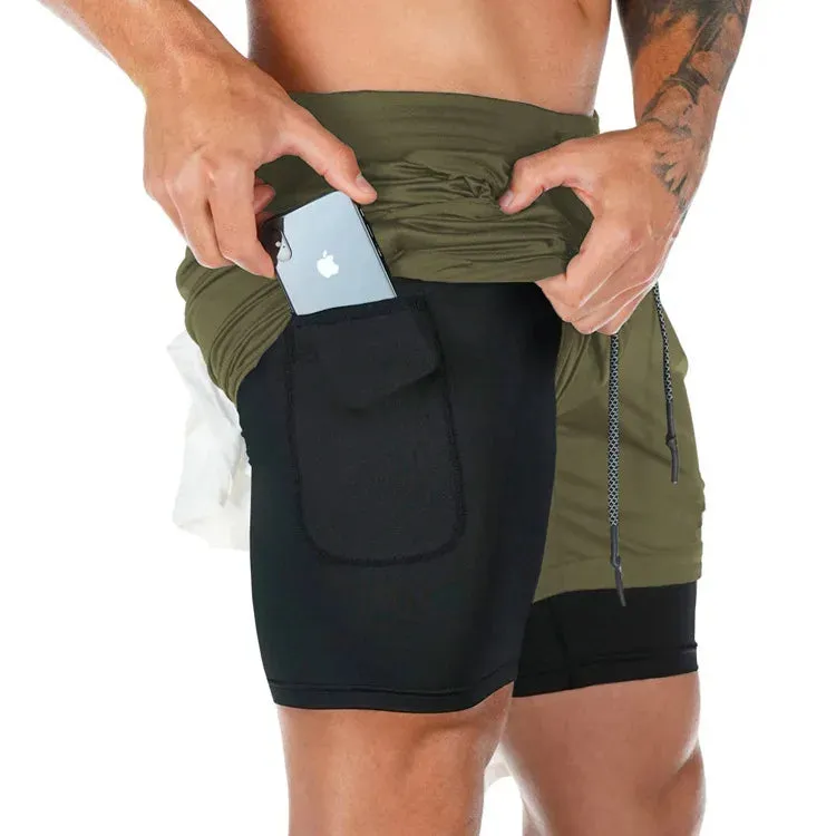 Men's Camo Running Double Layer Shorts: 2-in-1 Quick Dry, Breathable, Gym & Sports