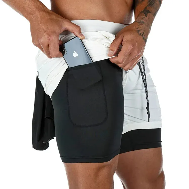 Men's Camo Running Double Layer Shorts: 2-in-1 Quick Dry, Breathable, Gym & Sports