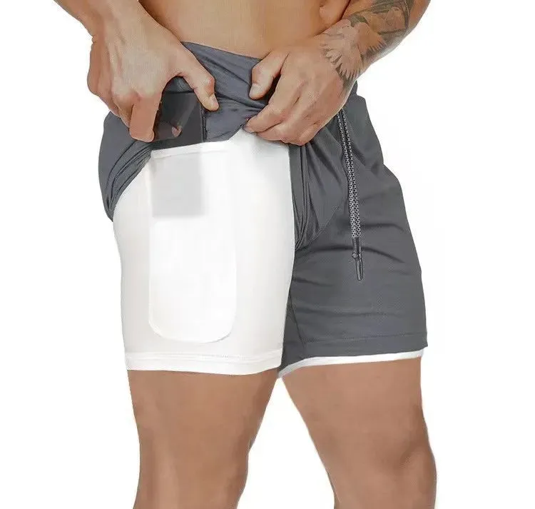 Men's Camo Running Double Layer Shorts: 2-in-1 Quick Dry, Breathable, Gym & Sports