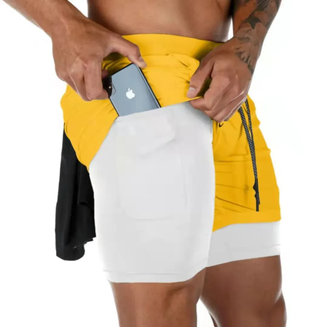 Men's Camo Running Double Layer Shorts: 2-in-1 Quick Dry, Breathable, Gym & Sports