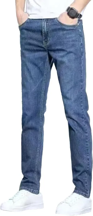 Men's Casual Comfort Basic Jeans Straight Leg Stretch Solid Denim Pants Slim Fit Classic Jeans Trouser