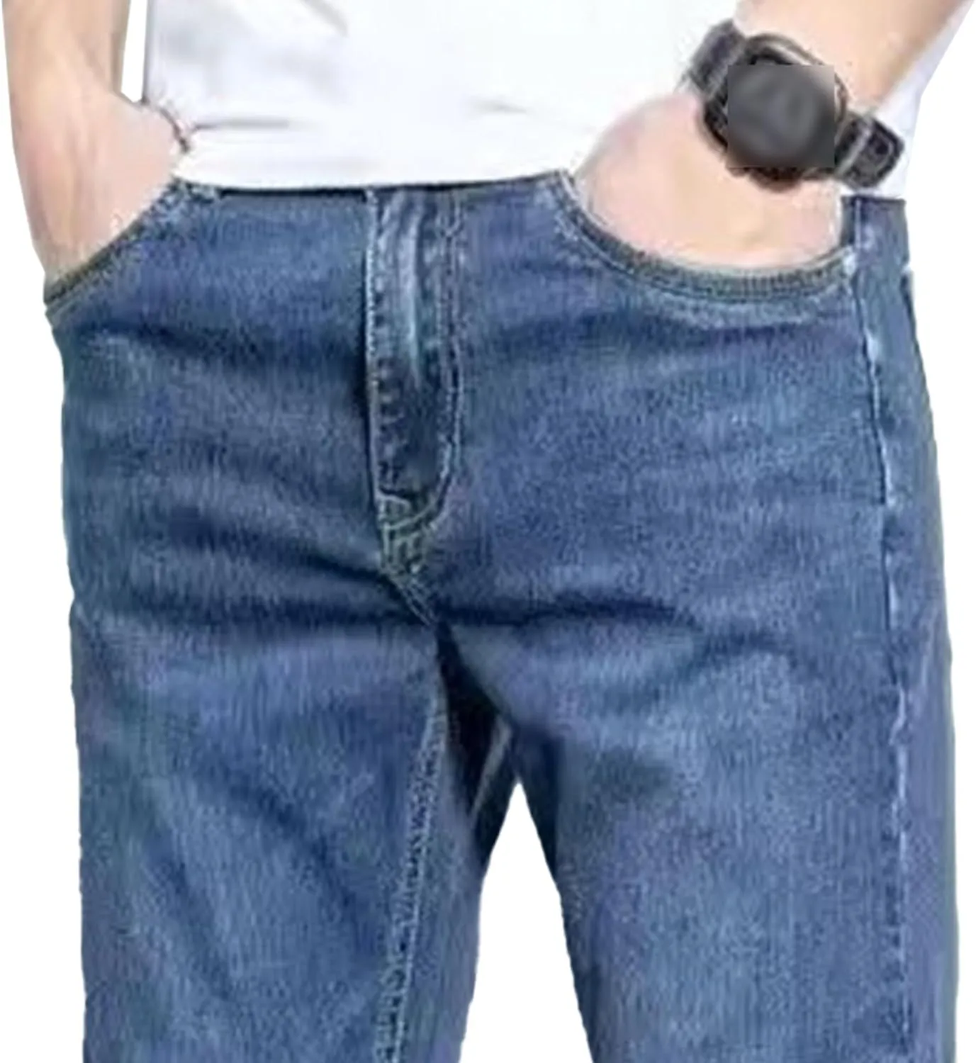 Men's Casual Comfort Basic Jeans Straight Leg Stretch Solid Denim Pants Slim Fit Classic Jeans Trouser