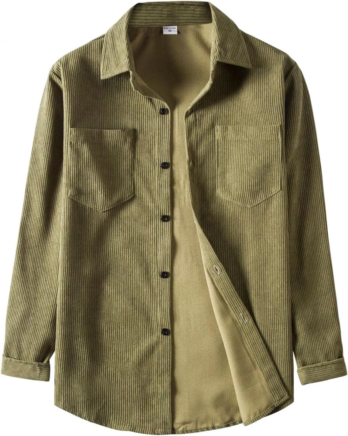 Men's Corduroy Shirts Jacket Casual Lightweight Button Down Long Sleeve Shirt Slim Fit Turn-Down Collar Ribbed Shacket