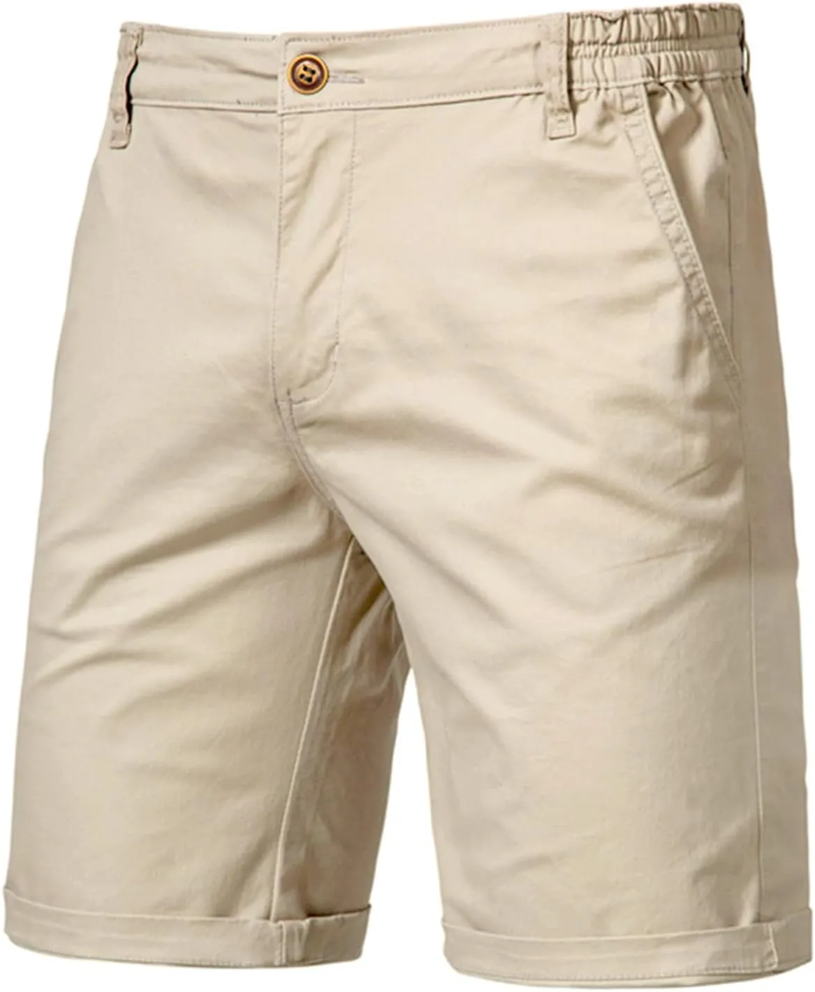 Men's Cotton Chino Shorts Elastic Waist Straight Fit Casual Shorts Slim Lightweight Summer Shorts Plus Size