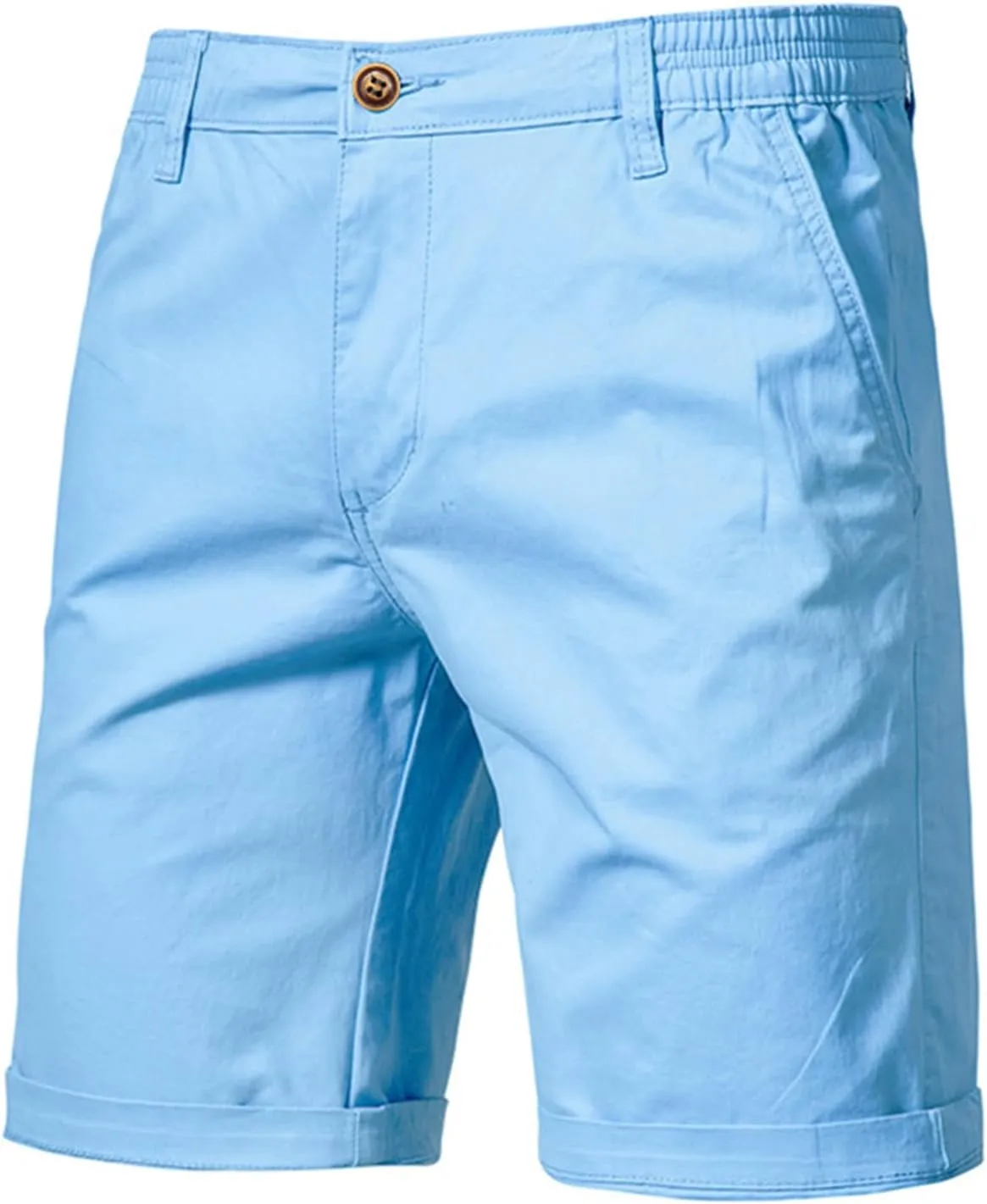 Men's Cotton Chino Shorts Elastic Waist Straight Fit Casual Shorts Slim Lightweight Summer Shorts Plus Size