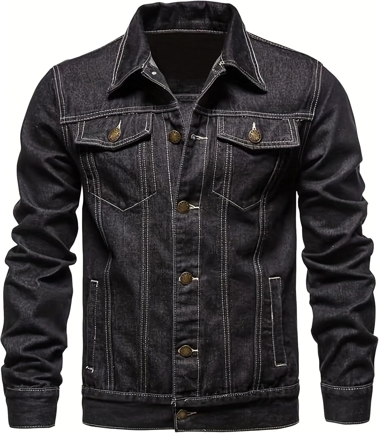 Men's Denim Jacket Vintage-Inspired Jean Jacket with Multiple Pockets - Cotton Blend, Machine Washable