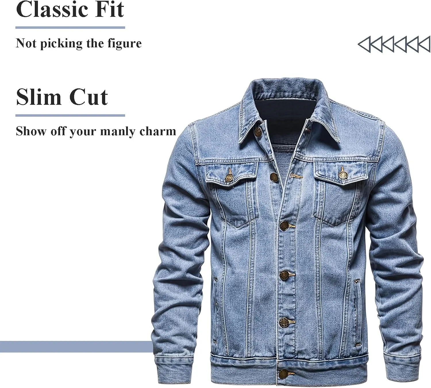 Men's Denim Jacket Vintage-Inspired Jean Jacket with Multiple Pockets - Cotton Blend, Machine Washable