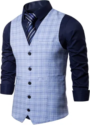 Mens Formal Business Suit Vests 5 Buttons Regular Fit Waistcoat for Suit or Tuxedo
