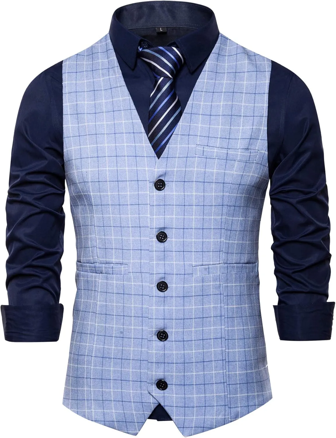 Mens Formal Business Suit Vests 5 Buttons Regular Fit Waistcoat for Suit or Tuxedo