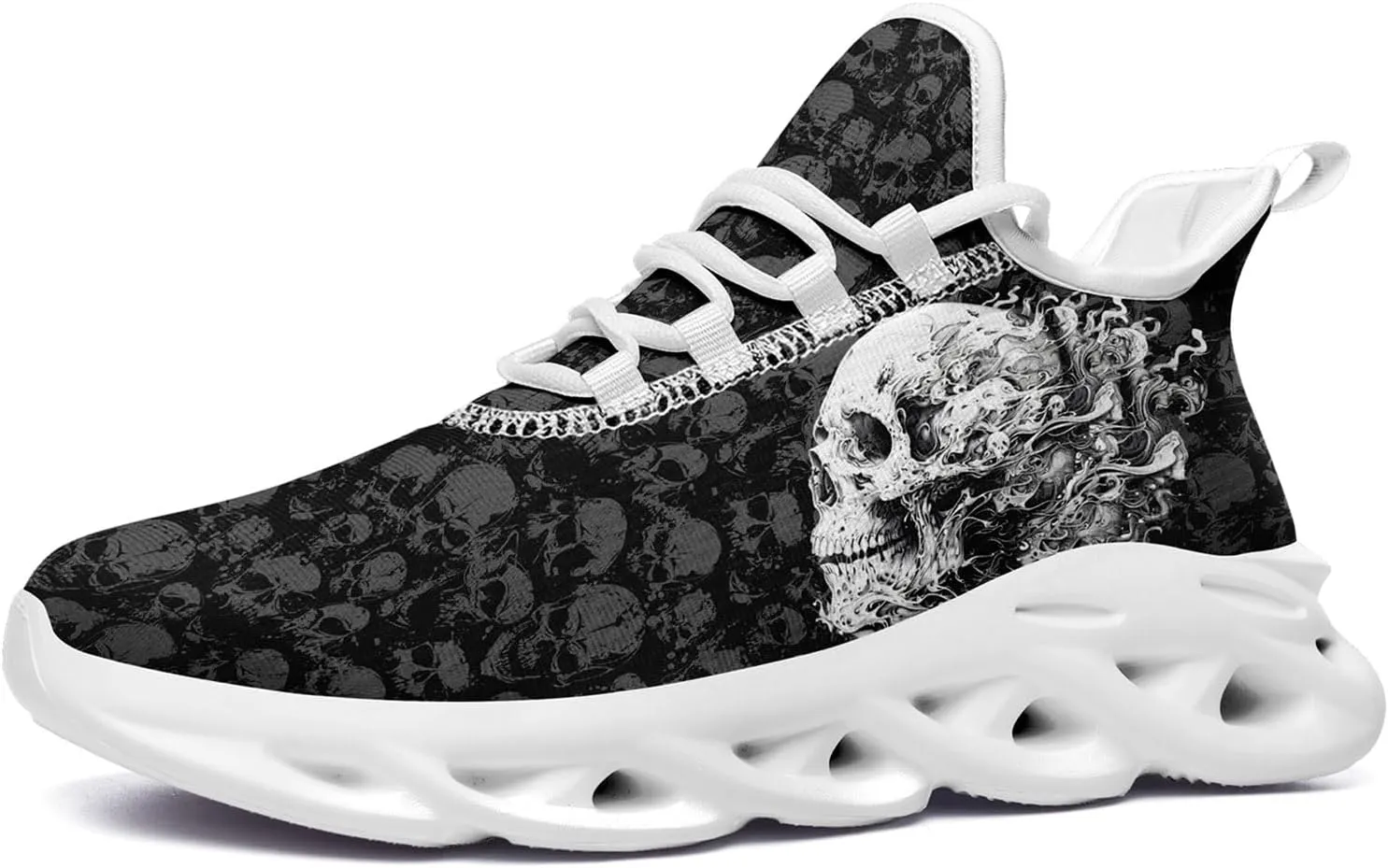 Men's Gothic Skull Running Shoes, Punk Rock Breathable Cushion Sports Walking Sneakers Gym Jogging Tennis Shoes