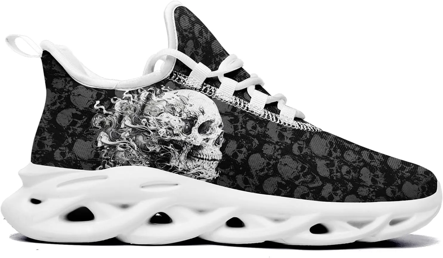 Men's Gothic Skull Running Shoes, Punk Rock Breathable Cushion Sports Walking Sneakers Gym Jogging Tennis Shoes