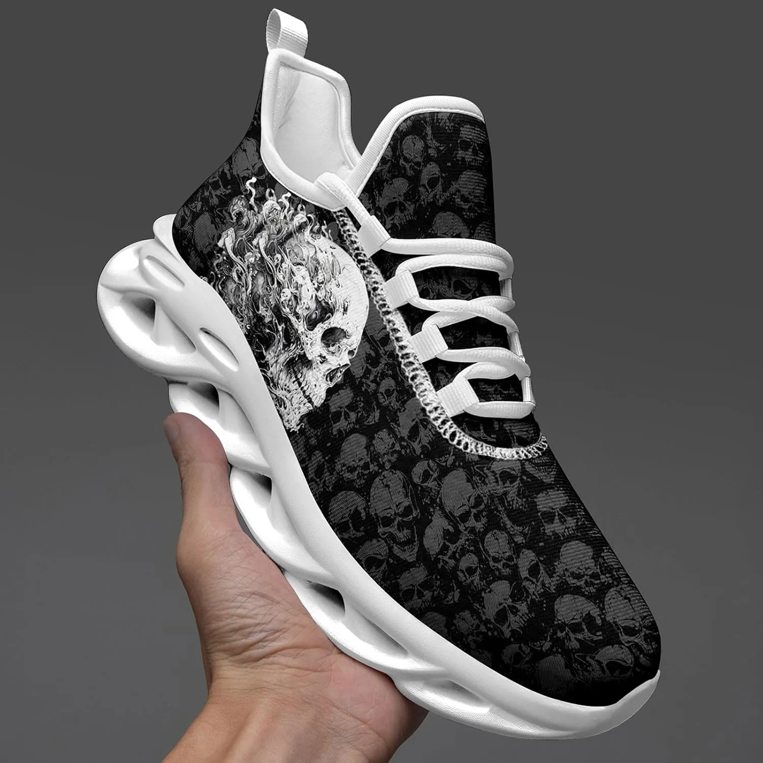 Men's Gothic Skull Running Shoes, Punk Rock Breathable Cushion Sports Walking Sneakers Gym Jogging Tennis Shoes