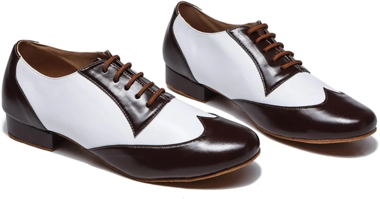 Men's Leather Round Toe Dancing Shoes for Latin Rumba Waltz Tango Performence Ballroom Dance Shoes