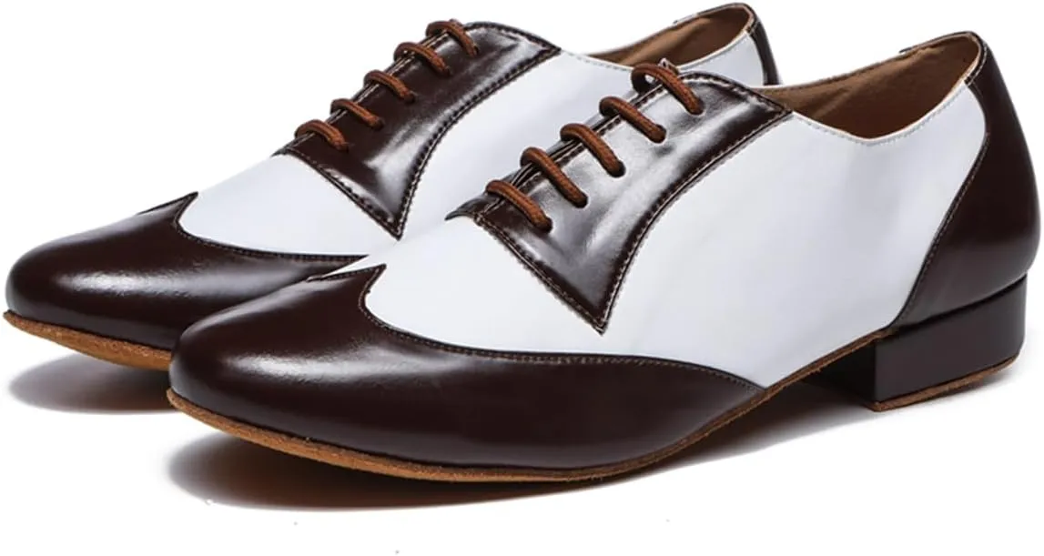 Men's Leather Round Toe Dancing Shoes for Latin Rumba Waltz Tango Performence Ballroom Dance Shoes