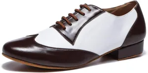 Men's Leather Round Toe Dancing Shoes for Latin Rumba Waltz Tango Performence Ballroom Dance Shoes