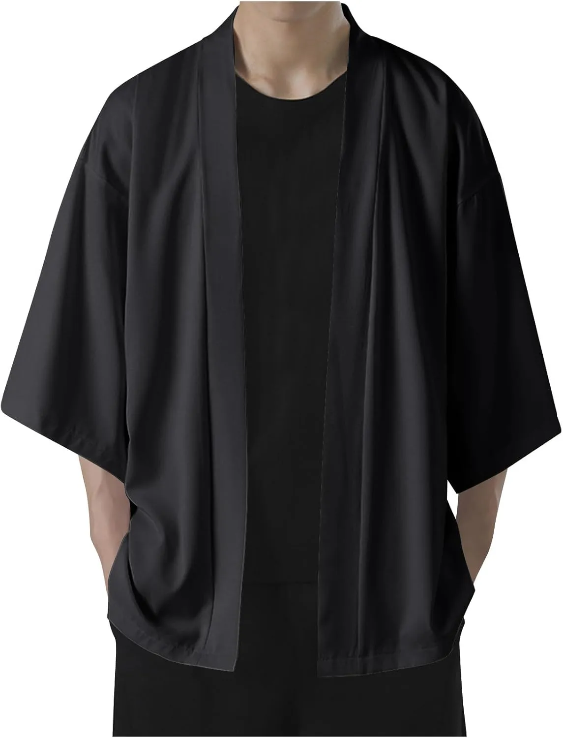 Men's Lightweight Kimono Robe Jacket Thin Ice Silk UV Sun Protection Cover Up Open Front Long Cardigan Coat Outwear