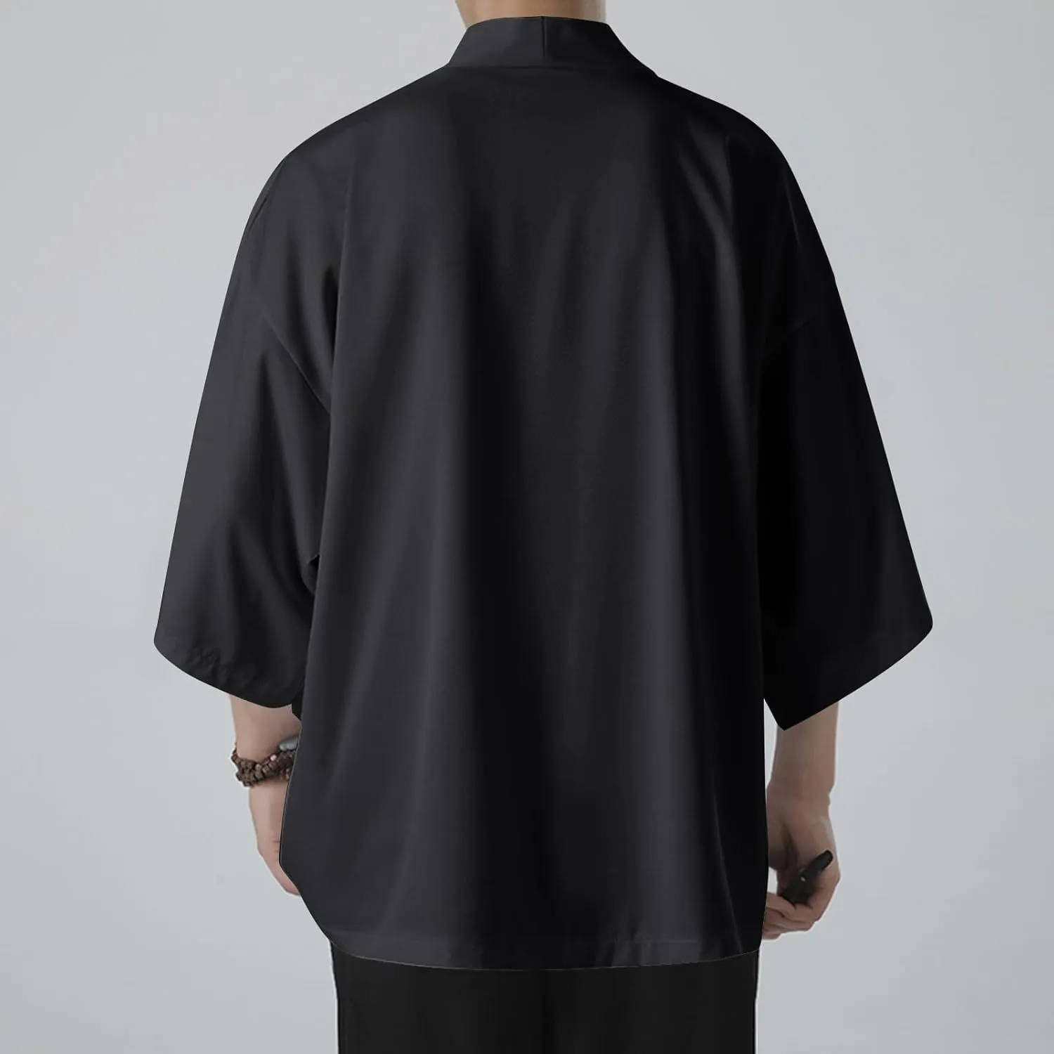 Men's Lightweight Kimono Robe Jacket Thin Ice Silk UV Sun Protection Cover Up Open Front Long Cardigan Coat Outwear