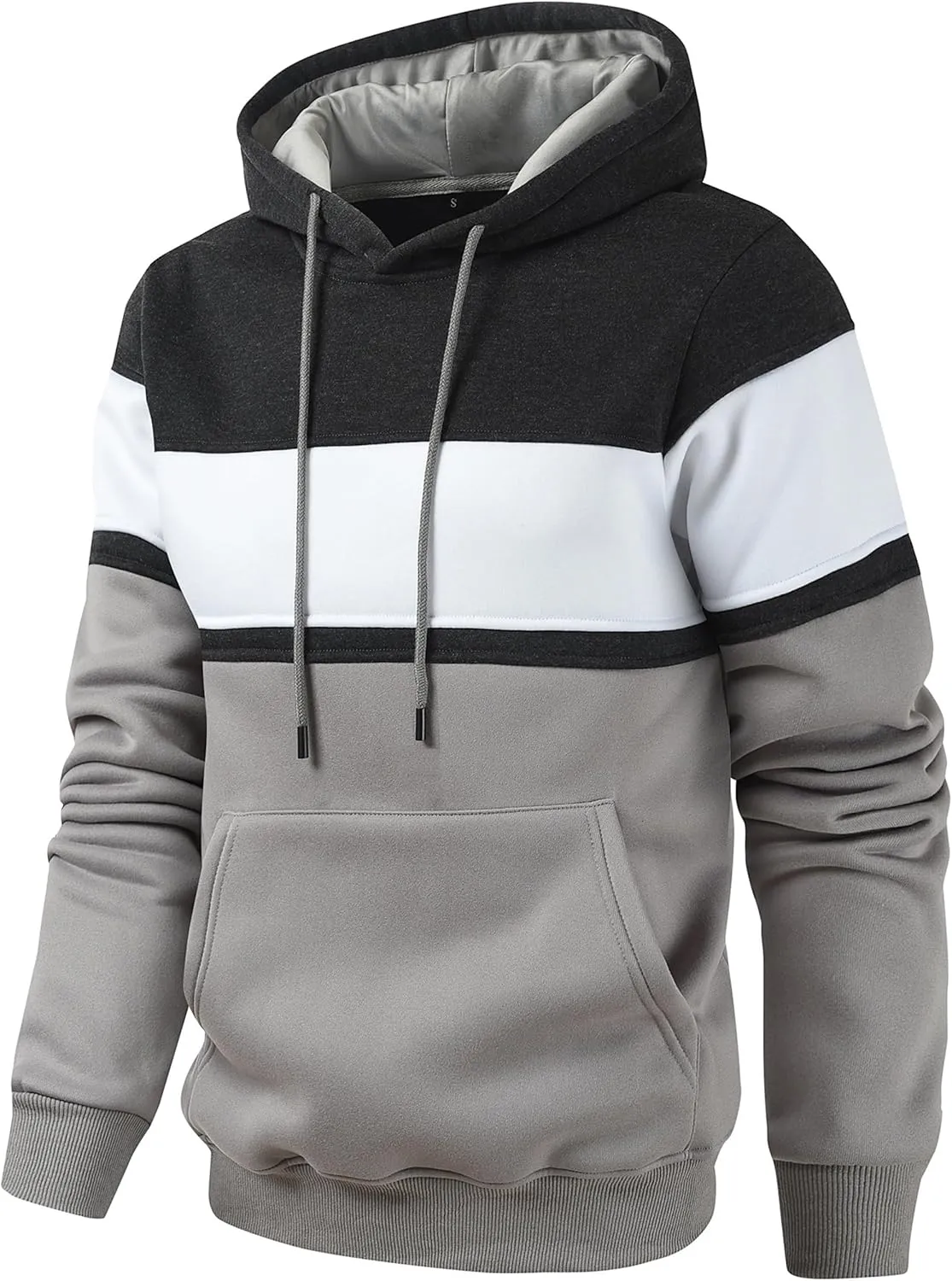 Men's Novelty Color Block Pullover Hoodie Casual Fleece Long Sleeve Hooded Sweatshirt