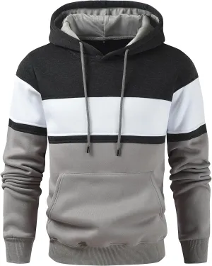 Men's Novelty Color Block Pullover Hoodie Casual Fleece Long Sleeve Hooded Sweatshirt