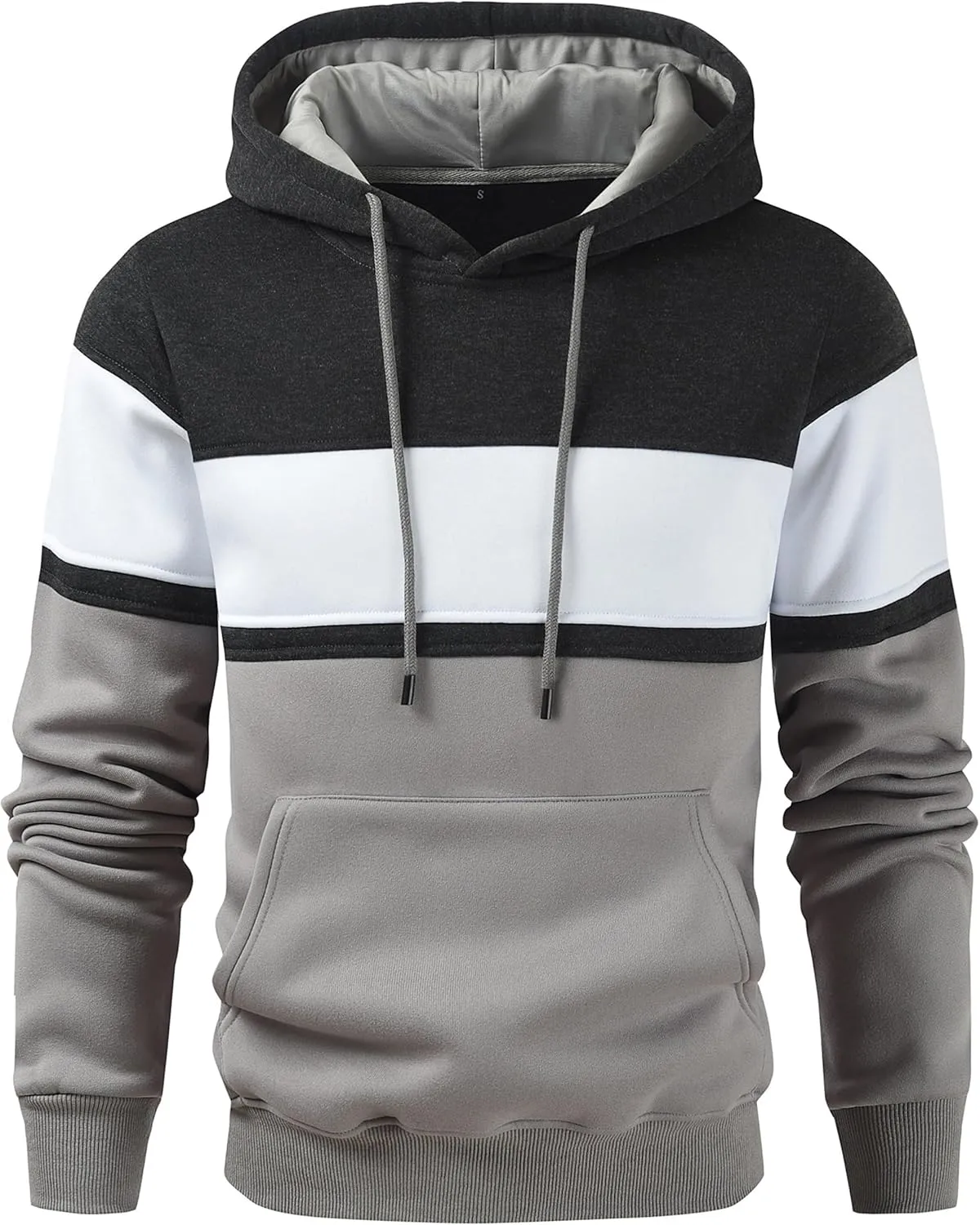 Men's Novelty Color Block Pullover Hoodie Casual Fleece Long Sleeve Hooded Sweatshirt