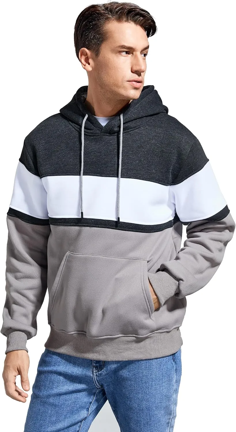 Men's Novelty Color Block Pullover Hoodie Casual Fleece Long Sleeve Hooded Sweatshirt