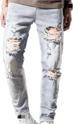 Men's Ripped Jeans  Fashionable Slim Fit Stretch Denim with,Ripped Distressed Destroyed Straight Slim Fit Jeans