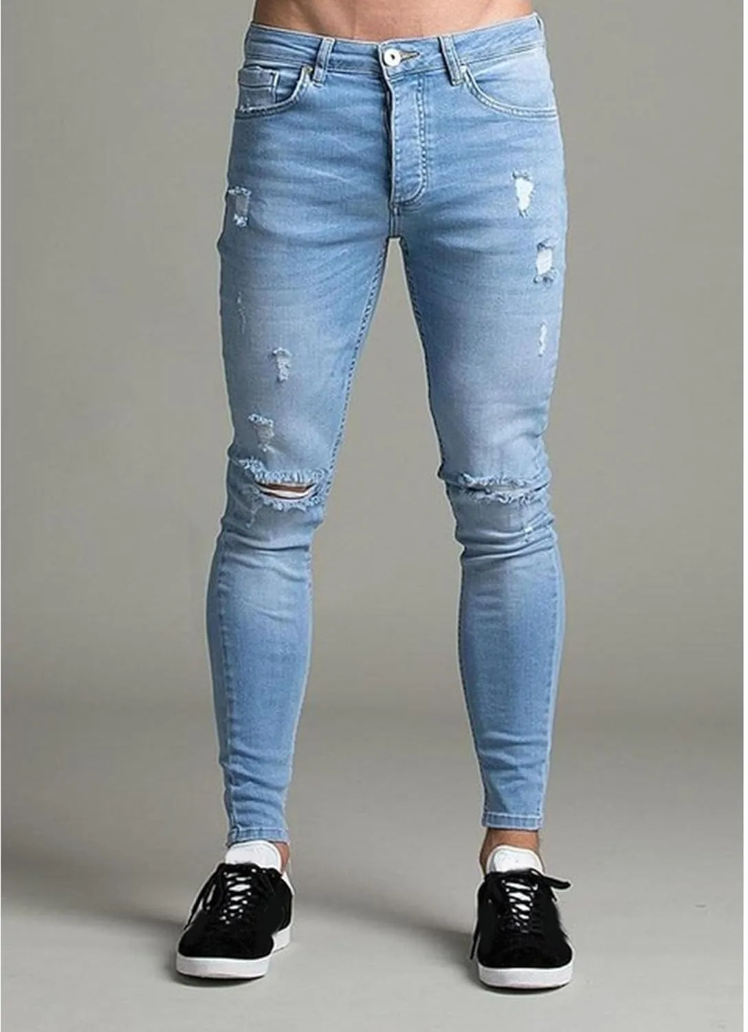 Men's Skinny Comfort Ripped Jeans Slim Fit Streetwear Denim Pants Casual Fashion Biker Moto Jeans