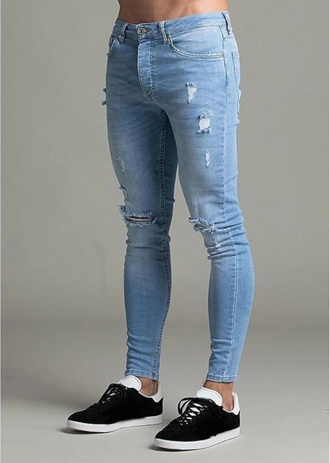 Men's Skinny Comfort Ripped Jeans Slim Fit Streetwear Denim Pants Casual Fashion Biker Moto Jeans