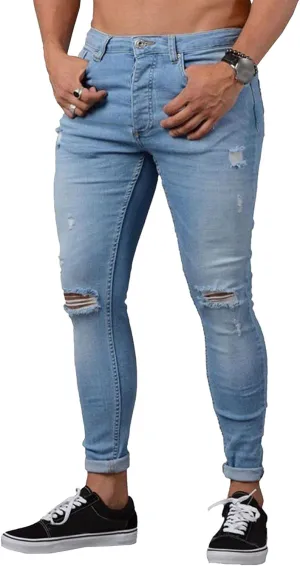 Men's Skinny Comfort Ripped Jeans Slim Fit Streetwear Denim Pants Casual Fashion Biker Moto Jeans