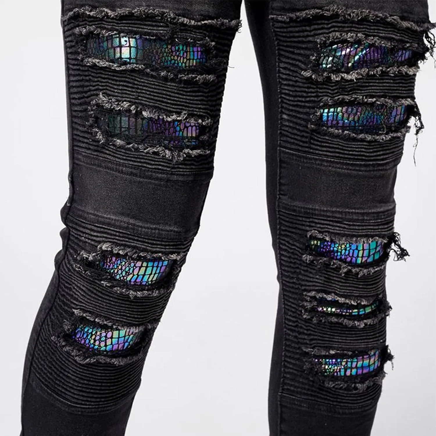 Men's Slim Fit Jeans Stretch Destroyed Ripped Skinny Jeans Distressed Straight Denim Pants Casual Trousers Streetwear