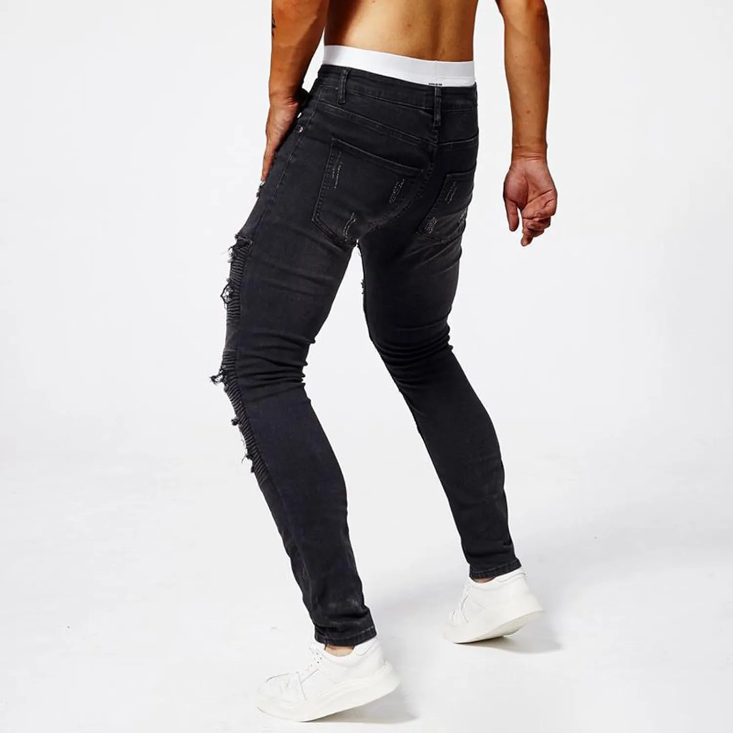 Men's Slim Fit Jeans Stretch Destroyed Ripped Skinny Jeans Distressed Straight Denim Pants Casual Trousers Streetwear