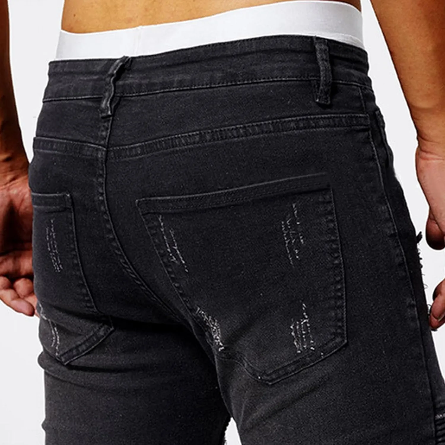 Men's Slim Fit Jeans Stretch Destroyed Ripped Skinny Jeans Distressed Straight Denim Pants Casual Trousers Streetwear