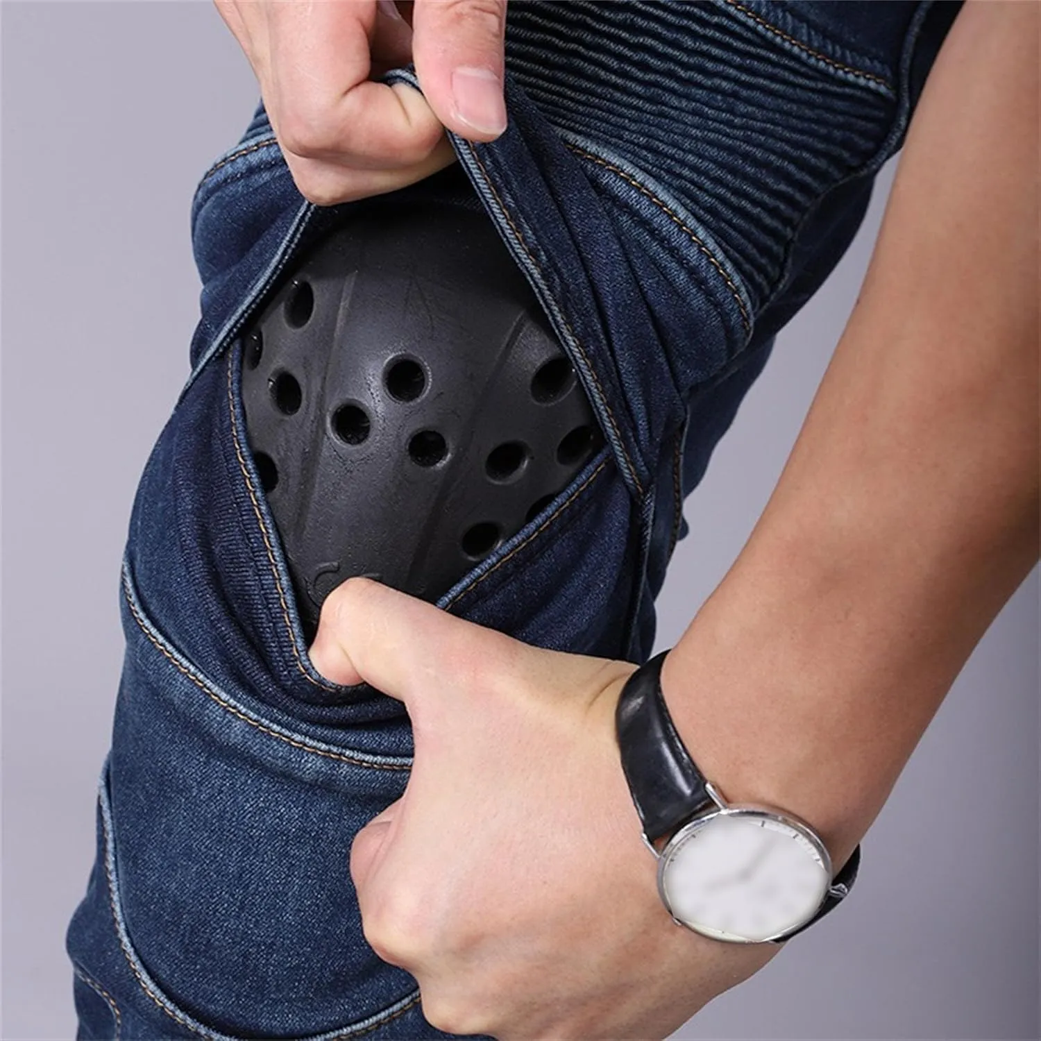 Men's Straight Leg Biker Moto Jeans Vintage Casual Workwear Denim Jeans Fashion Slim Fit Streetwear Jeans