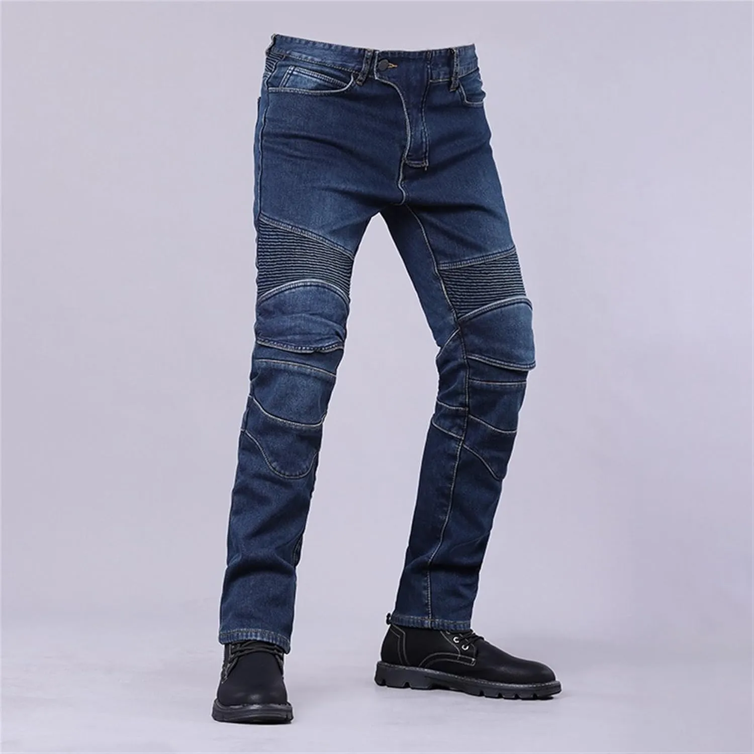 Men's Straight Leg Biker Moto Jeans Vintage Casual Workwear Denim Jeans Fashion Slim Fit Streetwear Jeans