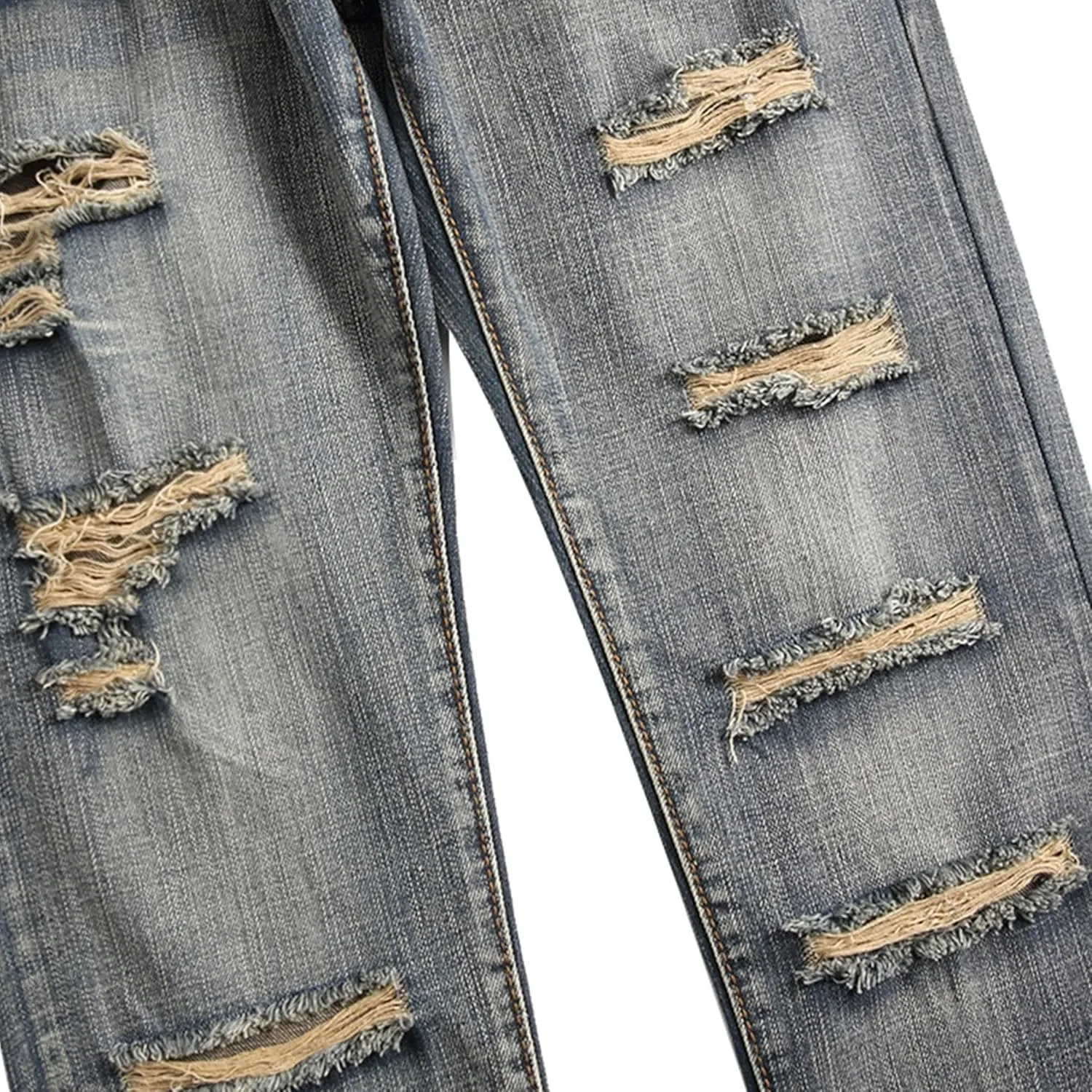 Men's Straight Leg Distressed Casual Jeans Ripped Comfort Outdoor Denim Pants Slim Fit Destroyed Jeans Trouser