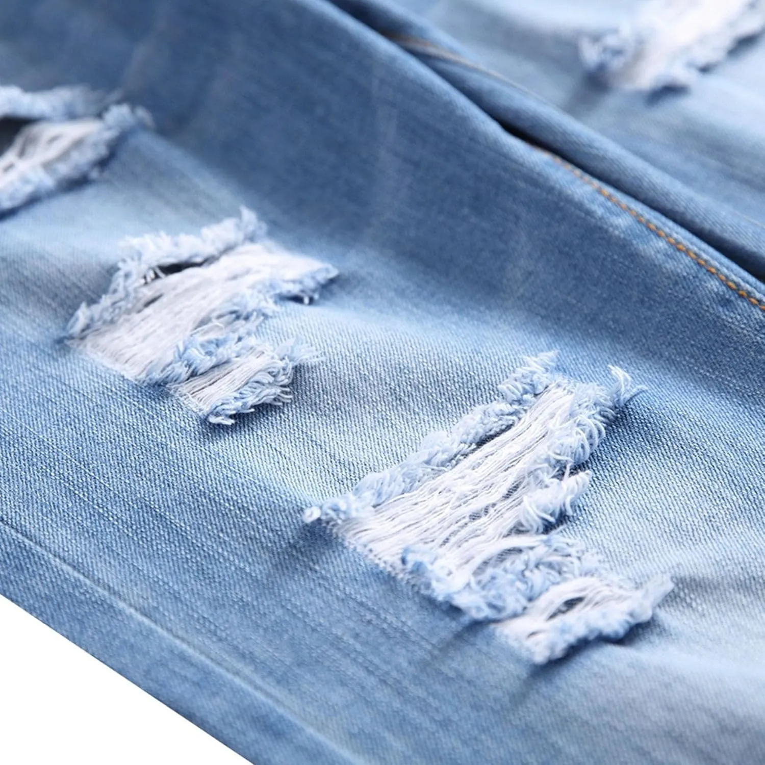 Men's Straight Leg Distressed Casual Jeans Ripped Comfort Outdoor Denim Pants Slim Fit Destroyed Jeans Trouser