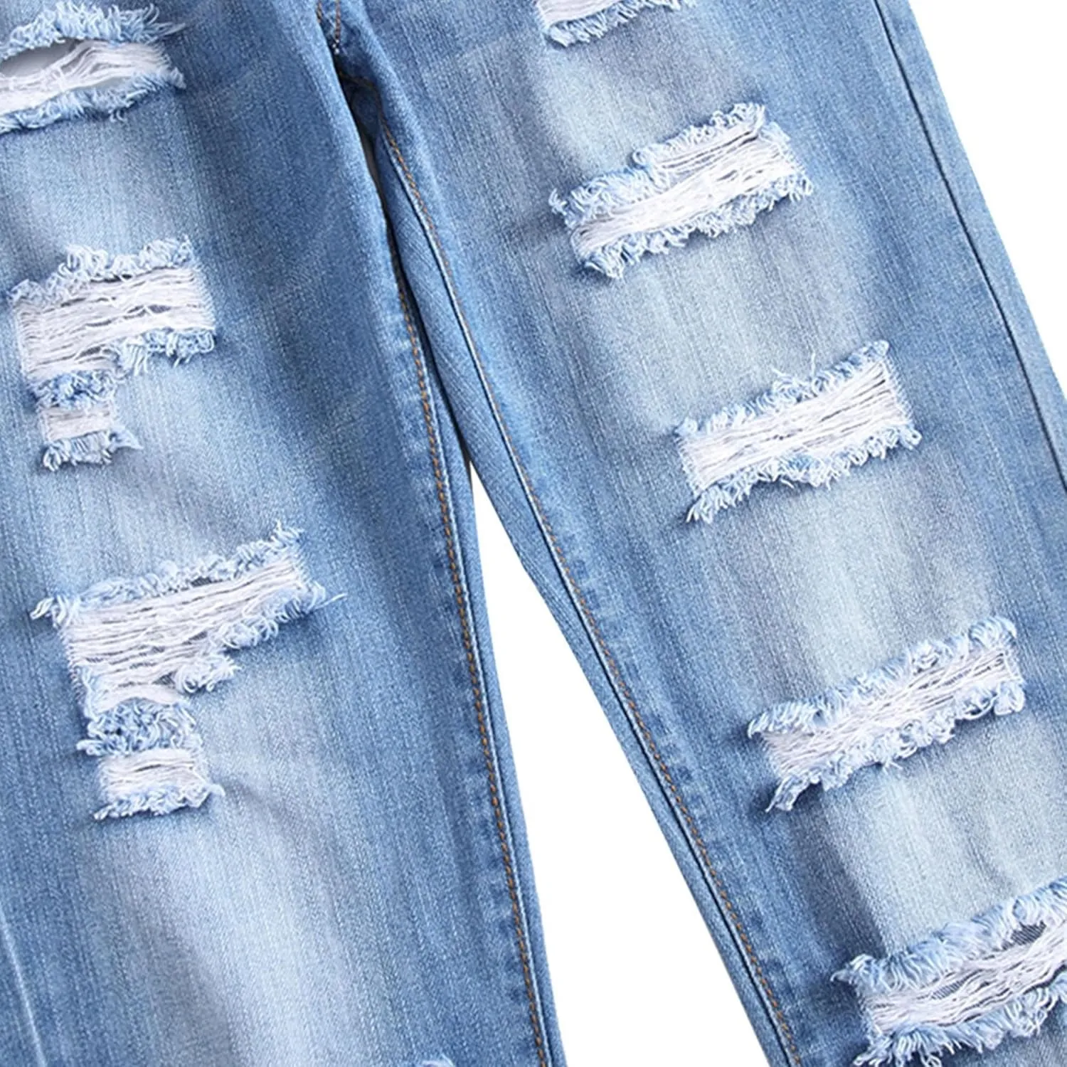 Men's Straight Leg Distressed Casual Jeans Ripped Comfort Outdoor Denim Pants Slim Fit Destroyed Jeans Trouser