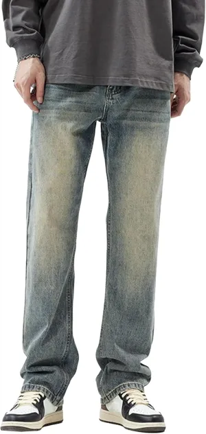 Men's Straight Leg Relaxed Fit Jeans Casual Solid Outdoor Denim Pants Comfort Classic Jeans Trouser