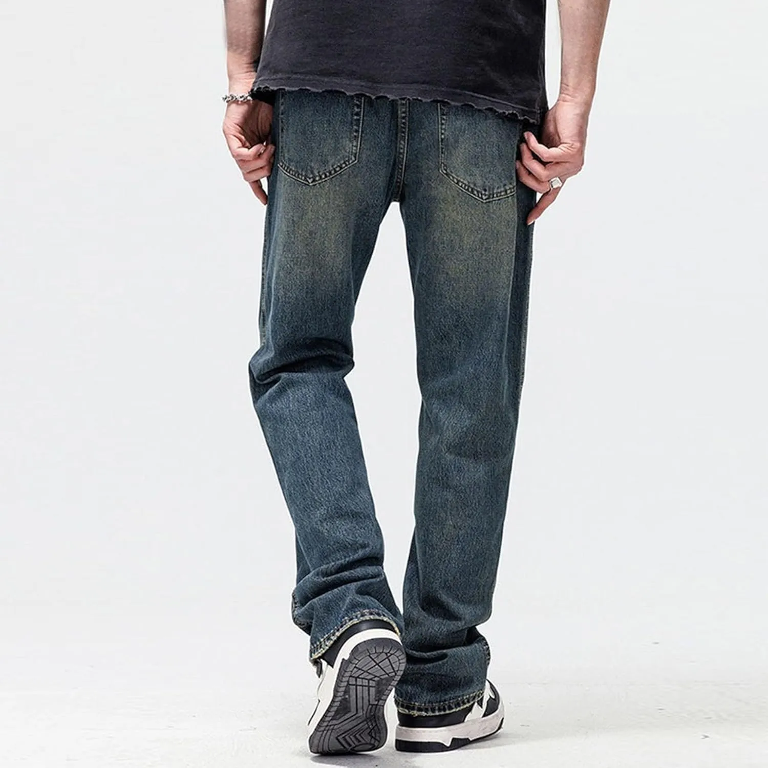 Men's Straight Leg Relaxed Fit Jeans Casual Solid Outdoor Denim Pants Comfort Classic Jeans Trouser