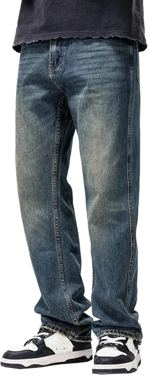 Men's Straight Leg Relaxed Fit Jeans Casual Solid Outdoor Denim Pants Comfort Classic Jeans Trouser