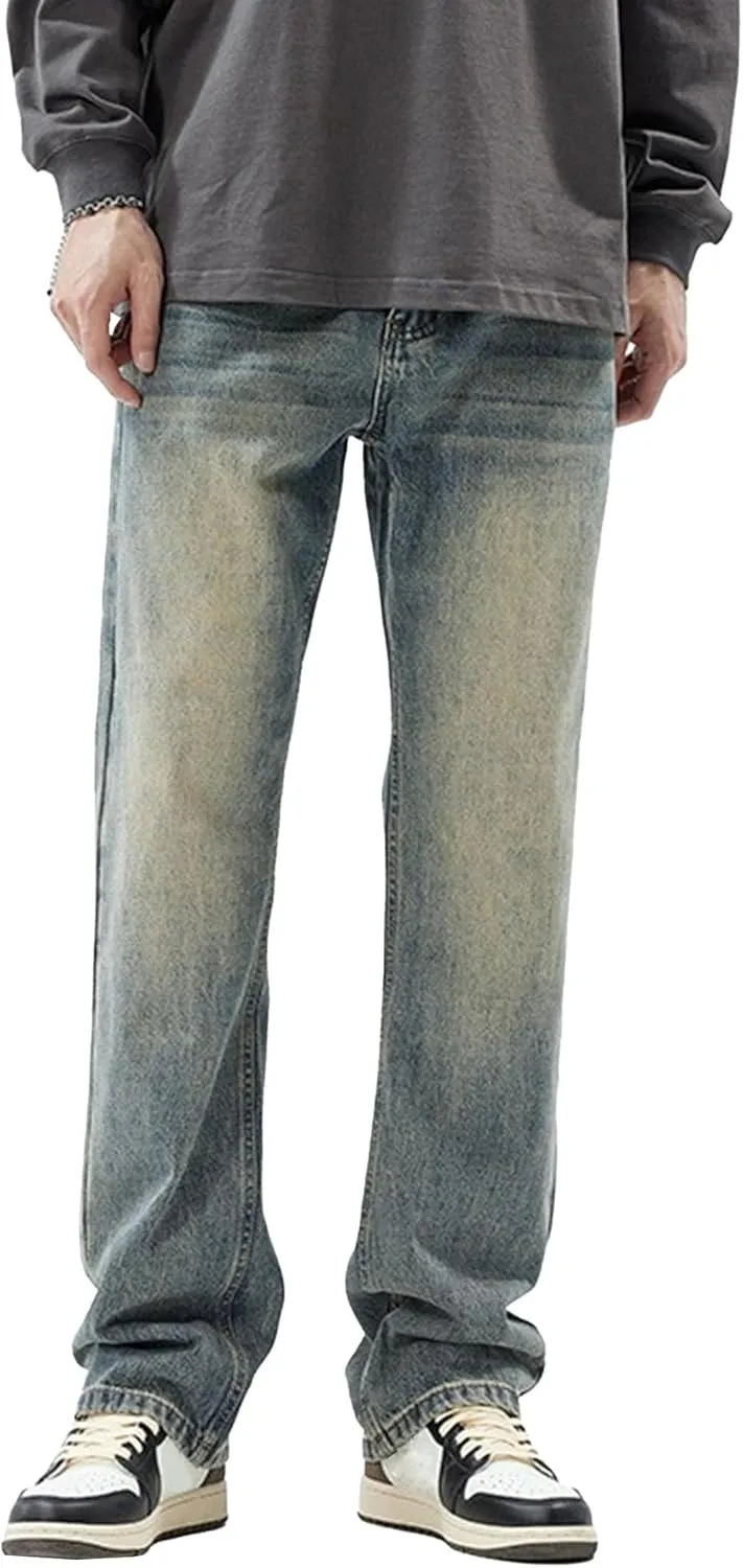 Men's Straight Leg Relaxed Fit Jeans Casual Solid Outdoor Denim Pants Comfort Classic Jeans Trouser