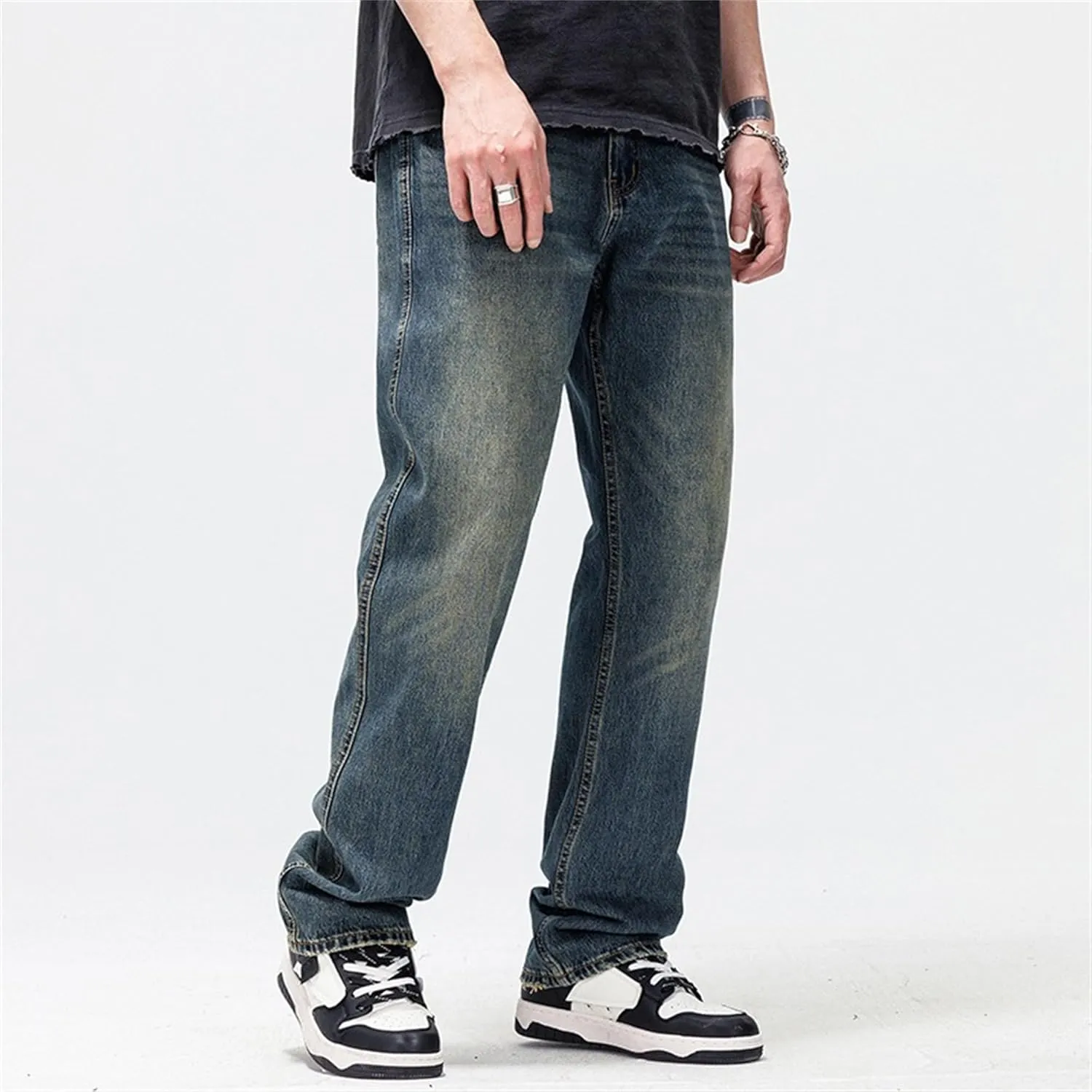 Men's Straight Leg Relaxed Fit Jeans Casual Solid Outdoor Denim Pants Comfort Classic Jeans Trouser