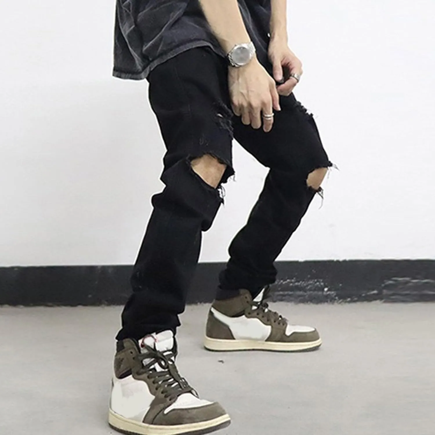 Men's Stretch Straight Leg Fashion Jeans Regular Slim Fit Denim Pants Lightweight Streetwear Jeans