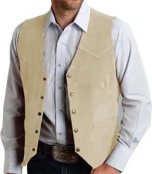 Men's Suede Leather Waistcoats Vintage Cowboy Style Vest Dressy Slim Fit Sleeveless Suit Jacket Wedding,Outdoor,Gift